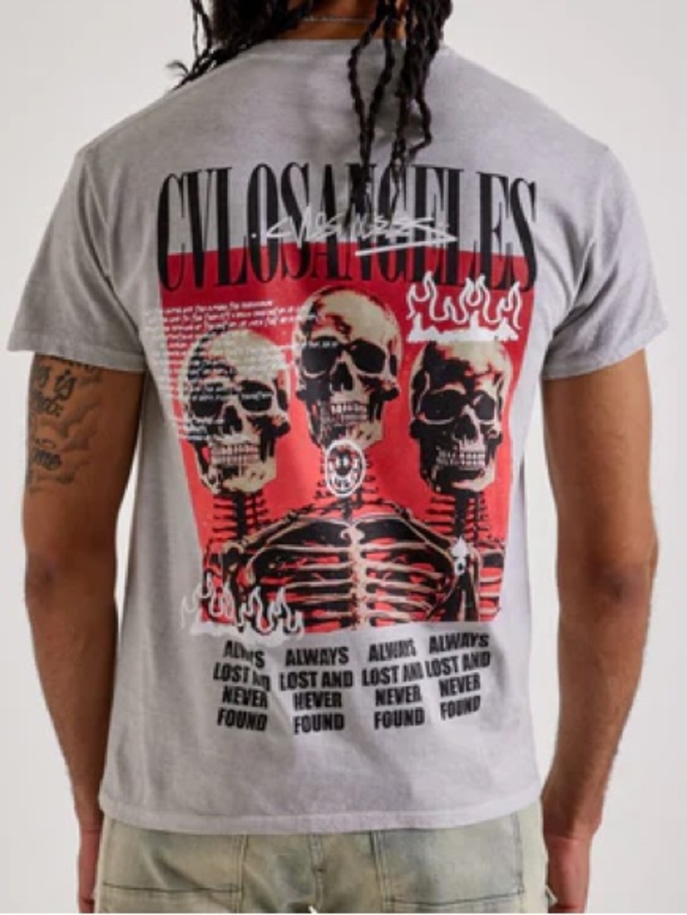 CVLosAngeles Graphic Skull Tee - Gray/Red T-shirt NEW Sz. M CVLA cotton